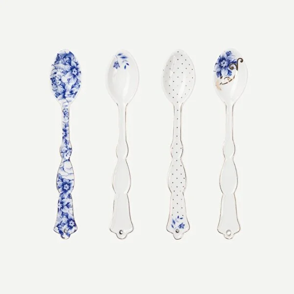 Royal 4 lü Çay Kaşığı Seti Beyaz / Mavi