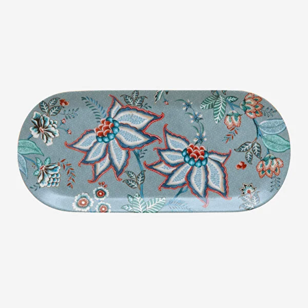 Flower Festival Mavi Oval Kek Servis Tabağı 33 cm