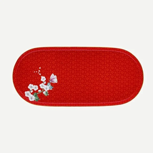 Blushing Birds Kırmızı Oval Servis Tabağı 25 cm