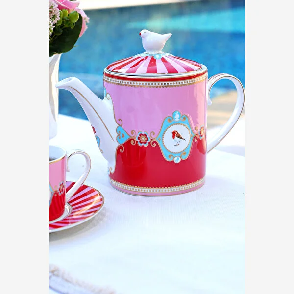 KIRMIZI/PEMBE MADALYON DESENLİ DEMLİK
