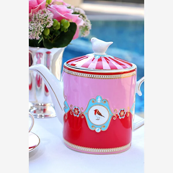 KIRMIZI/PEMBE MADALYON DESENLİ DEMLİK