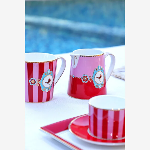 Love Birds Kırmızı Pembe Çizgili Kahve Fincanı 125 ML