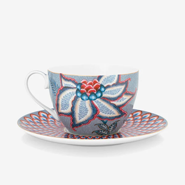 Flower Festival Mavi İkili Çay Fincanı Seti 280 ml.