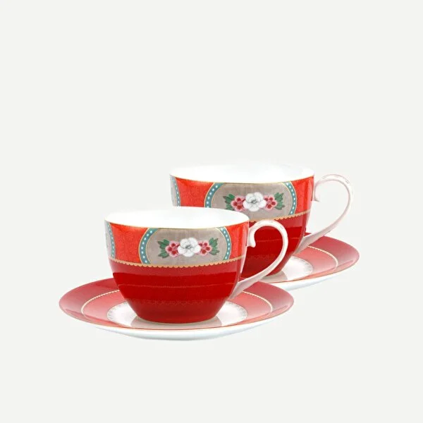 Blushing Birds İkili Kırmızı  Çay Fincanı Seti 280 ml.
