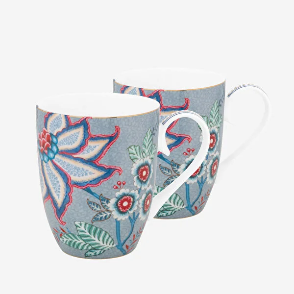 Flower Festival Mavi İkili Büyük Mug Seti 350 ml.