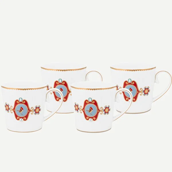 Love Birds Beyaz 4 lü Küçük Mug Seti 250 ml - Hediye Kutulu