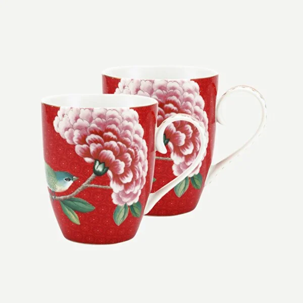 Blushing Birds İkili Kırmızı Büyük Mug Seti 350 ml.