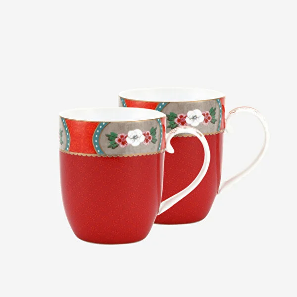 Blushing Birds İkili Kırmızı Küçük Mug Seti 145 ml.