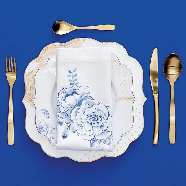 Royal Beyaz / Mavi Renkli Kahvaltı Tabağı 23,5 cm.
