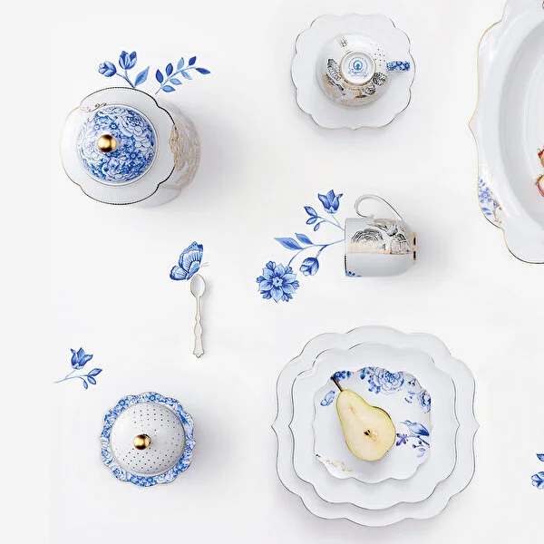 Royal Beyaz / Mavi Renkli Kahvaltı Tabağı 23,5 cm.