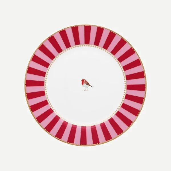 KIRMIZI/PEMBE ÇİZGİLİ KAHVALTI TABAĞI 21 CM LİK