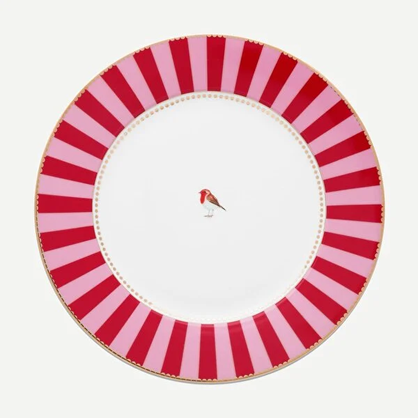 Love Birds Kırmızı/Pembe Çizgili Yemek Tabağı 26,5 cm