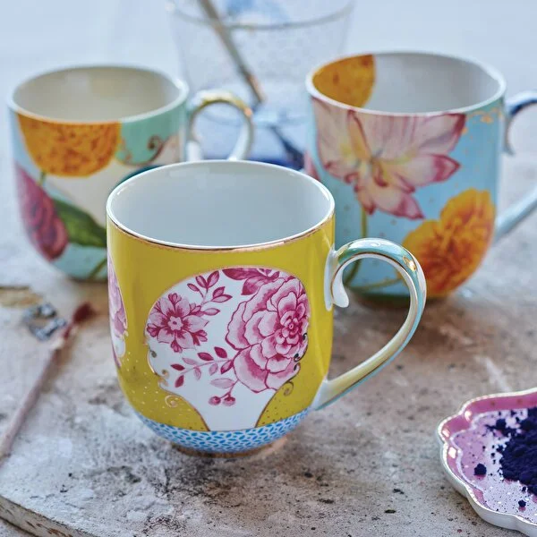 Royal Küçük Mug Beyaz / Mavi Çiçek Desenli
