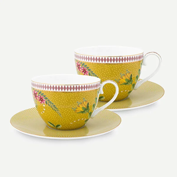 Sarı Porselen Çay Fincan Seti 280 ml