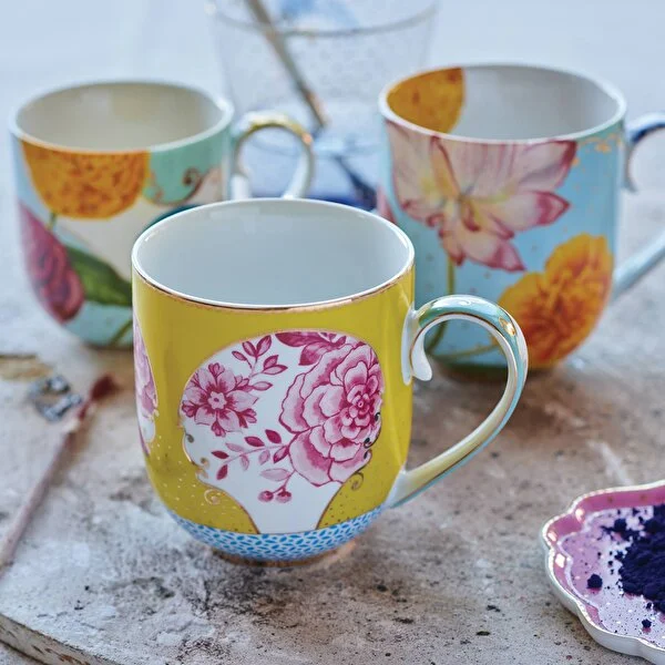 Royal Sarı Çiçek Desenli Büyük Mug