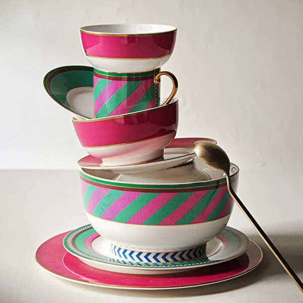 Bowl Chique Stripes Pink-Green 15.5cm