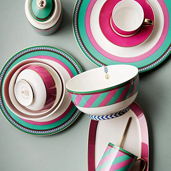 Bowl Chique Stripes Pink-Green 15.5cm
