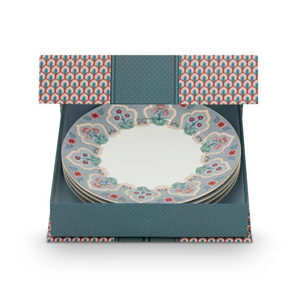 Set/4 Plates Flower Festival Deco Light Blue 21cm