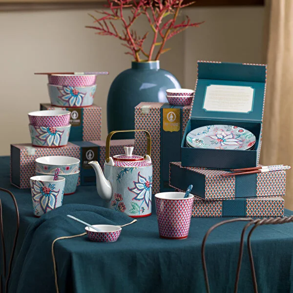 Giftset Teapot Oriental Flower Festival Blue 1 ltr