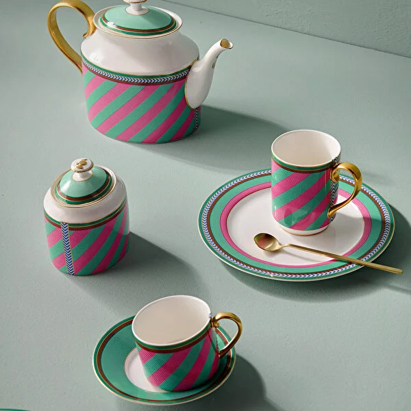 Cup & Saucer Chique Stripes Pink-Green 220ml