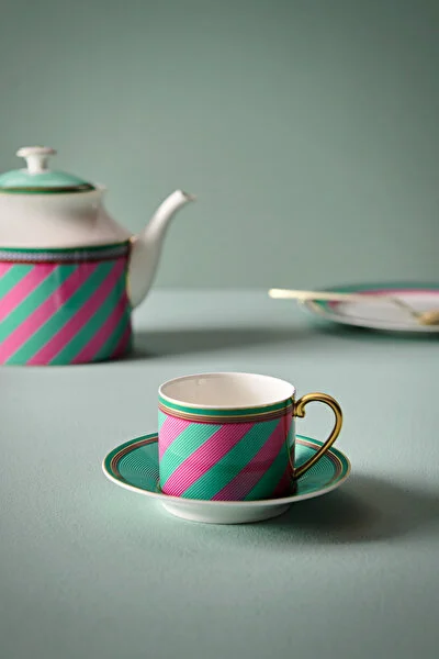 Cup & Saucer Chique Stripes Pink-Green 220ml