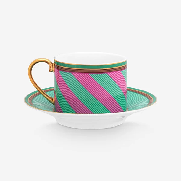 Cup & Saucer Chique Stripes Pink-Green 220ml