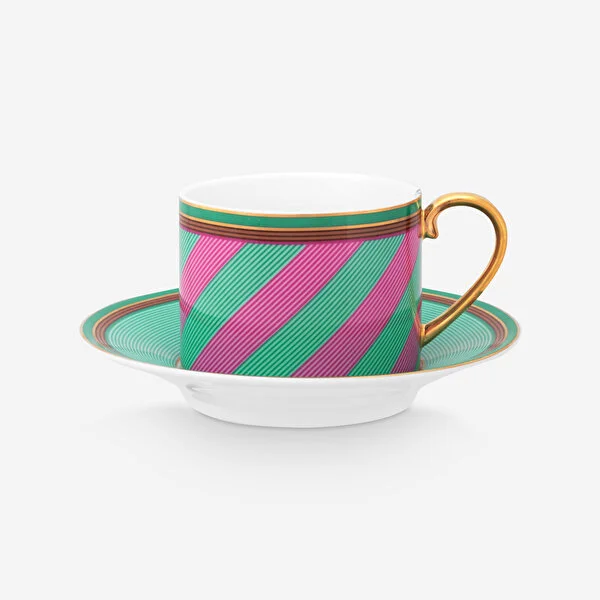 Cup & Saucer Chique Stripes Pink-Green 220ml