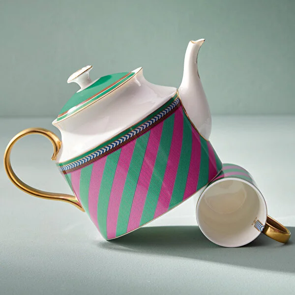 Tea Pot Large Chique Stripes Pink-Green 1.8ltr