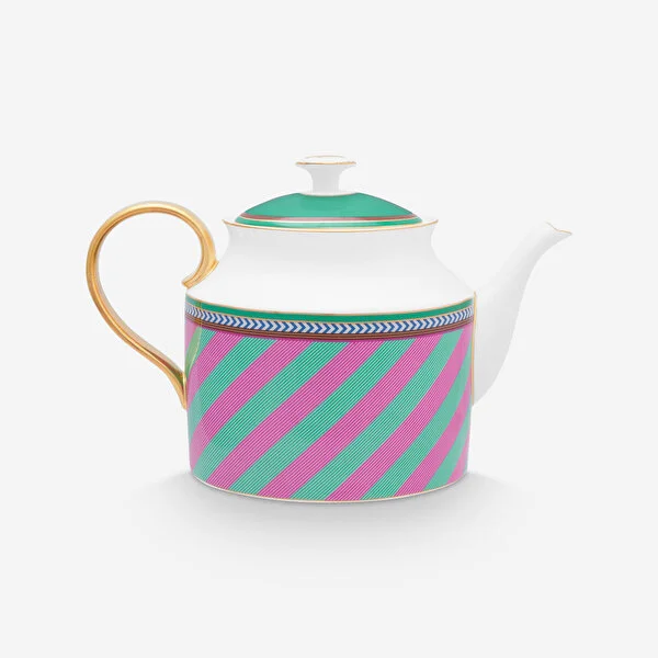 Tea Pot Large Chique Stripes Pink-Green 1.8ltr