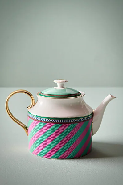 Tea Pot Large Chique Stripes Pink-Green 1.8ltr