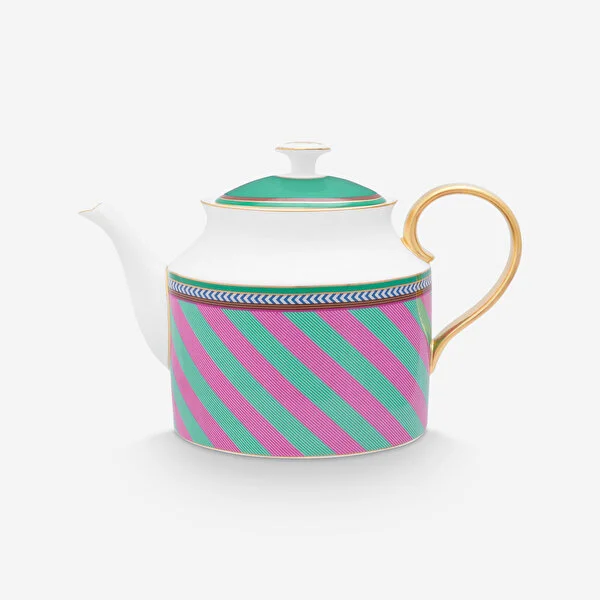 Tea Pot Large Chique Stripes Pink-Green 1.8ltr