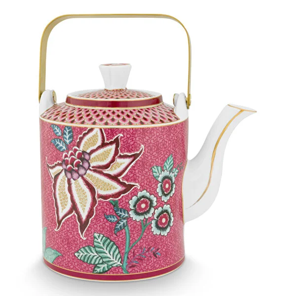 Giftset Teapot Oriental Flower Festival Dark Pink 1 ltr