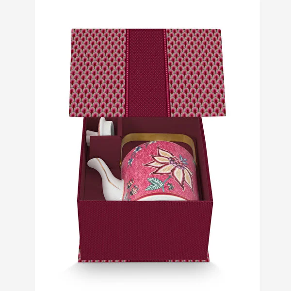 Giftset Teapot Oriental Flower Festival Dark Pink 1 ltr