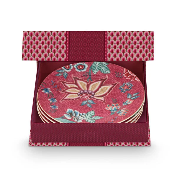 Set/4 Plates Flower Festival Dark Pink 17cm