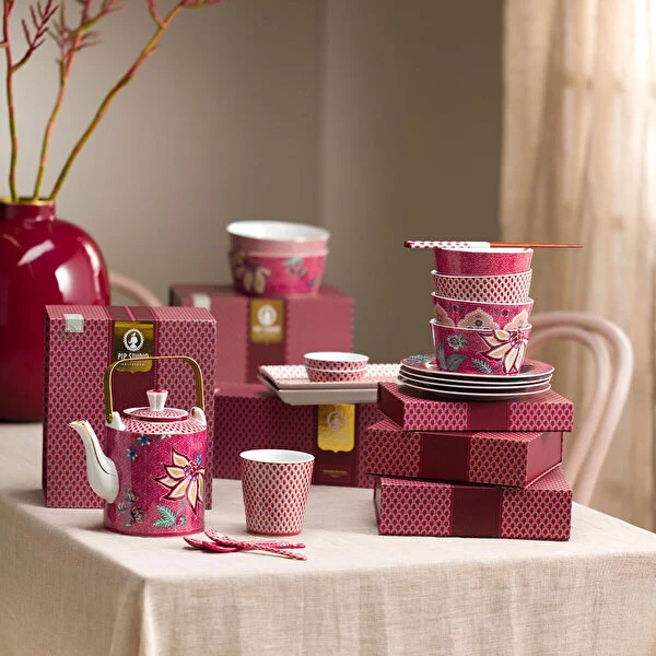 Set/4 Plates Flower Festival Dark Pink 17cm
