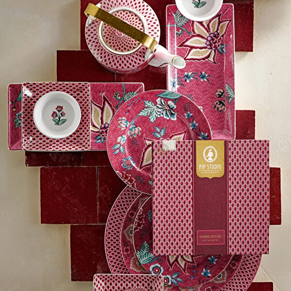 Set/4 Plates Flower Festival Dark Pink 17cm
