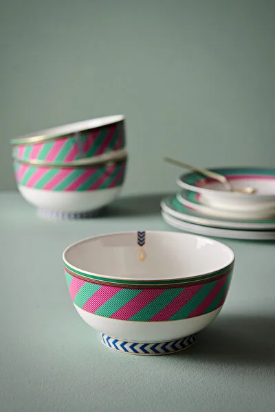 Bowl Chique Stripes Pink-Green 18cm