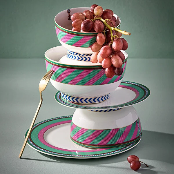 Bowl Chique Stripes Pink-Green 18cm