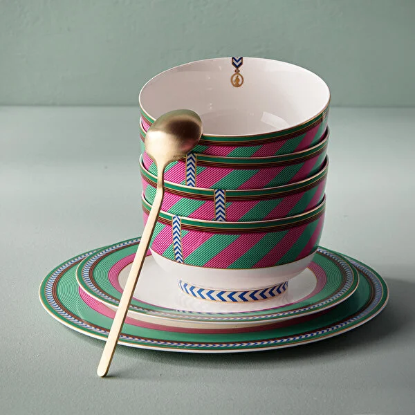 Bowl Chique Stripes Pink-Green 18cm