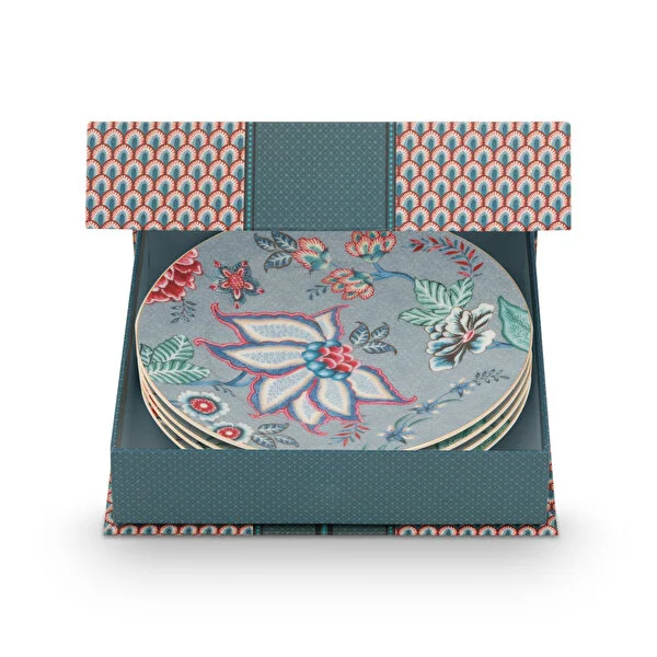 Set/4 Plates Flower Festival Light Blue 17cm