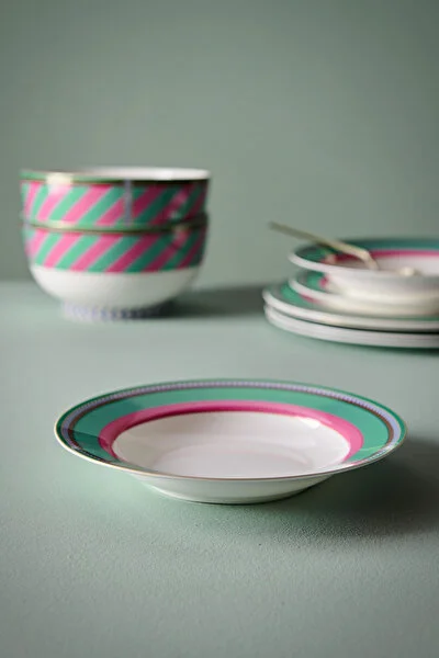 Deep Plate Chique Stripes Pink-Green 23.5cm