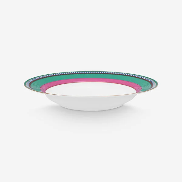 Deep Plate Chique Stripes Pink-Green 23.5cm