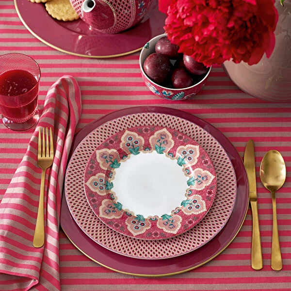 Set/4 Plates Flower Festival Deco Dark Pink 21cm