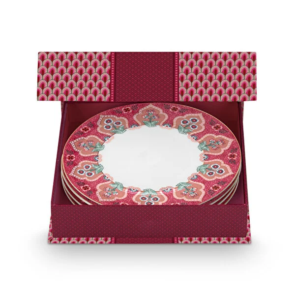 Set/4 Plates Flower Festival Deco Dark Pink 21cm