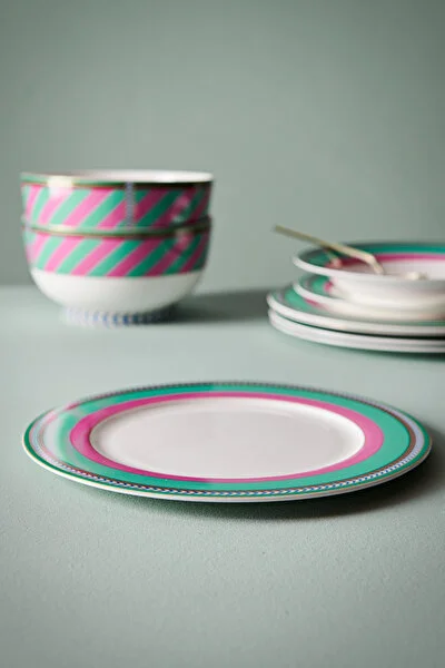 Plate Chique Stripes Pink-Green 28cm
