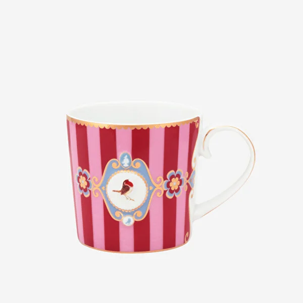 Love Bird Kırmızı/Pembe Çizgili Küçük Mug 150 ml