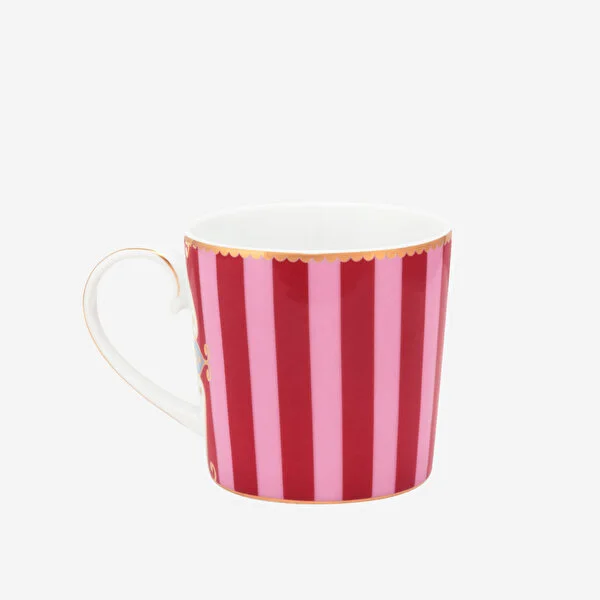 Love Bird Kırmızı/Pembe Çizgili Küçük Mug 150 ml