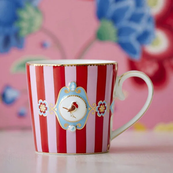 Love Bird Kırmızı/Pembe Çizgili Küçük Mug 150 ml
