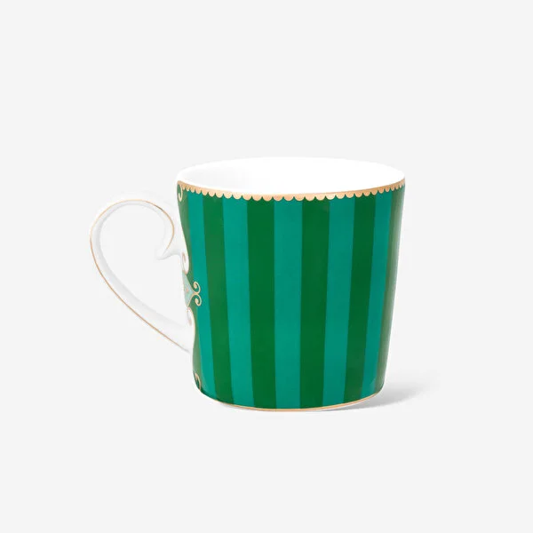 Love Birds Yeşil Çizgili Madalyon Desenli Küçük Mug 150 ml   8720874272984