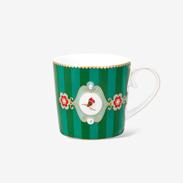 Love Birds Yeşil Çizgili Madalyon Desenli Küçük Mug 150 ml   8720874272984